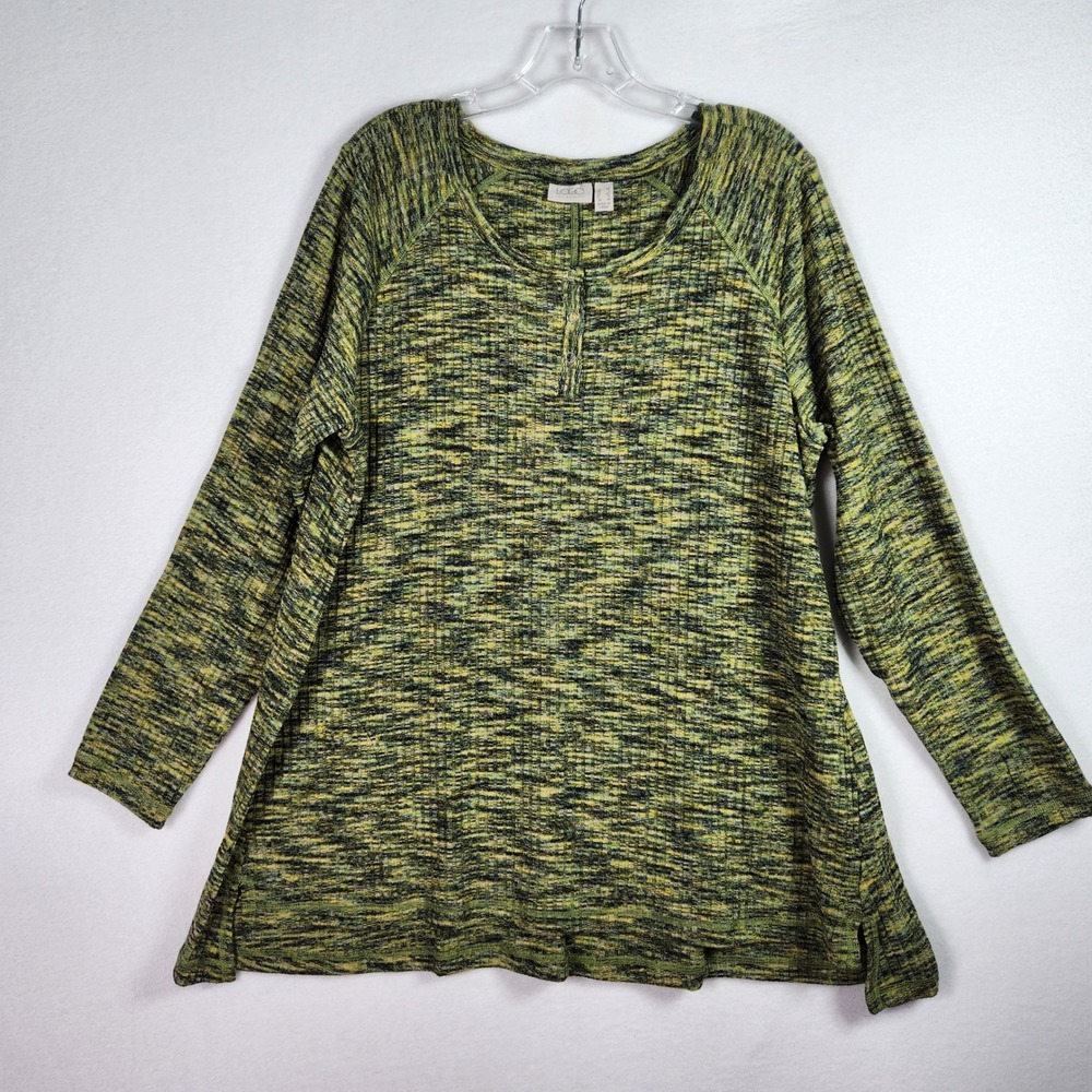 LOGO Lori Goldstein Swing Top Womens XS Green Long Sleeve Scoop Neck Rib A607904